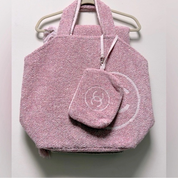 Chanel Dusty Pink Terry Cloth Tote with Matching Pouch - Picture 1 of 2